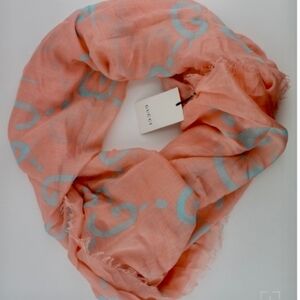 Gucci GHOST Coral And Blue Jumbo Logo Modal Silk Scarf